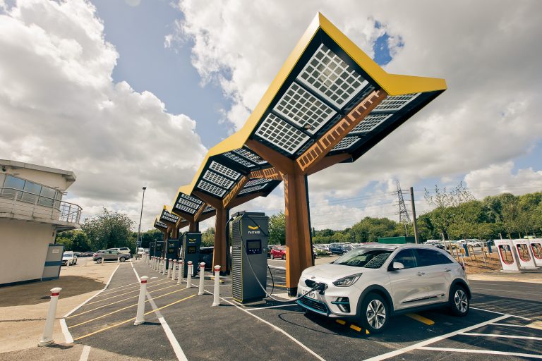 An electric car charges at Redbridge park and ride in Oxford