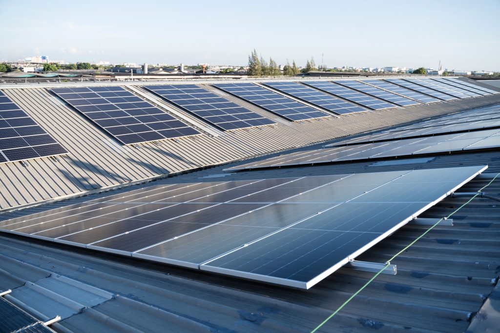 Solar panels on a commercial roof